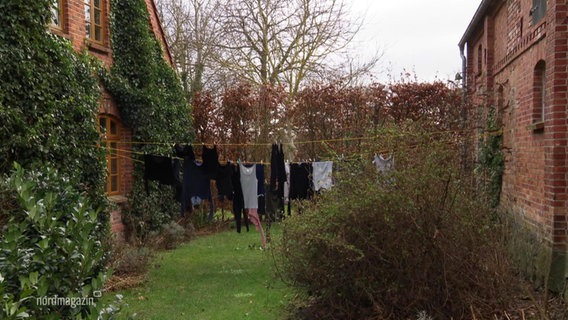 In einem Garten hängt Wäsche auf der Leine. © Screenshot 