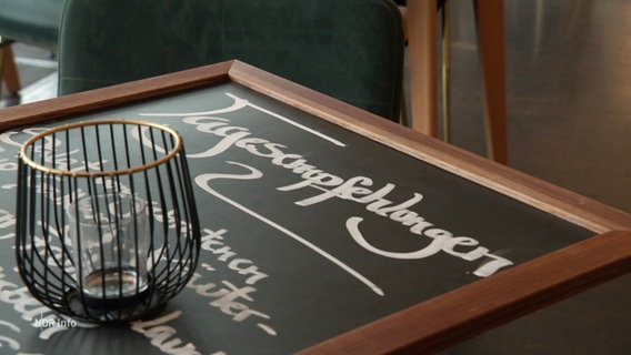 Eine vorbereitete Tafel eines Restaurants auf der in geschwungener Handschrift zu lesen ist: "Tagesempfehlungen". © Screenshot 
