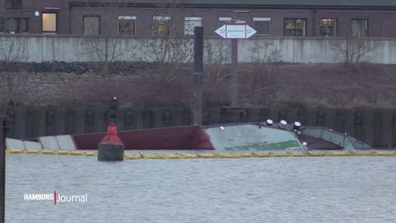 Ein gesunkenes Schiff dessen Backbord-Seite aus dem Wasser ragt. © Screenshot 