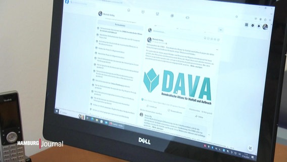 Auf einem Computer-Monitor ist das Logo der politischen Gruppierung DAVA zu sehen. © Screenshot 