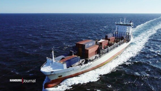 Ein mit Containers beladenes Schiff fährt über das Meer. © Screenshot 