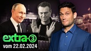 Der russische Präsident Wladimir Putin neben dem russischen Oppositionellen Alexej Nawalny. Daneben Christian Ehring. (extra 3 vom 22.02.2024 im Ersten) © NDR 