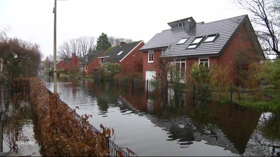Eine überflutete Wohnstraße © Screenshot 