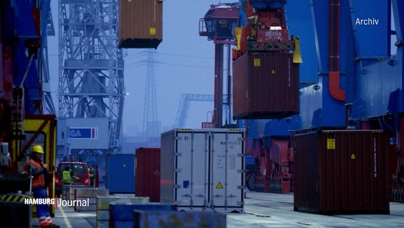 Container werden am Hamburger Hafen verladen. © Screenshot 
