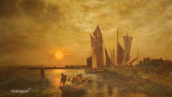 Ein Gemälde, das eine Hafenszene zeigt. © Screenshot 