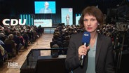 Reporterin Katharina Seiler berichtet live von der CDU Regionalkonferenz in Hannover. © Screenshot 