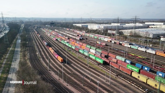 Gleise mit Güterzügen aus der Vogelperspektive. © Screenshot 