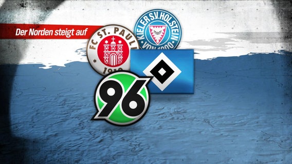 Die Wappen des FC St. Pauli, Holstein Kiel, HSV und Hannover 96 © Screenshot 