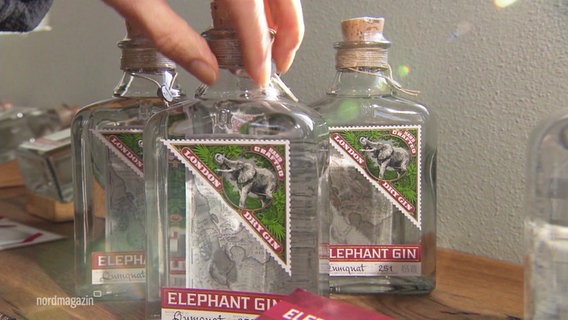 Gin-Flaschen der Marke "Elephant" stehen auf einem Fensterbrett. © Screenshot 