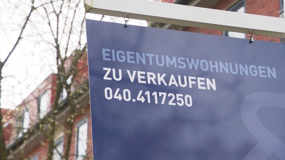 Ein Schild informiert über einen Wohnungsverkauf. © Screenshot 