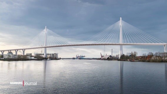 Bild des Entwurfes einer neuen Schrägseilbrücke als Ersatz für die Köhlbrandbrücke. © Screenshot 