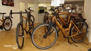 In einem Raum stehen unterschiedliche Fahrrad-Typen mit Rahmen aus Bambus. © Screenshot 