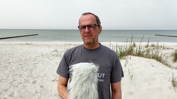 Stefan Kreibohm steht an der Küste Hiddensee und moderiert das Wetter. © Screenshot 