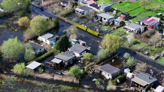 Überflutete Kleingärten in Güstrow . © Screenshot 