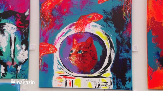 Eine Katze findet sich in einem modernen Gemälde wieder. © Screenshot 