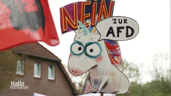 Ein Protestschild vom Nein-Horn. Nein zur AfD. © Screenshot 