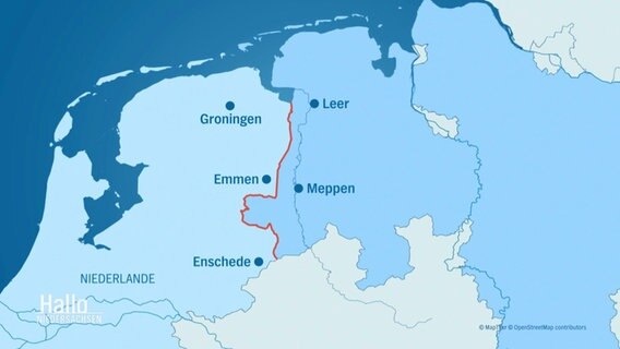 Karte der Grenzregion zwischen den Niederlanden und Niedersachsen © Screenshot 