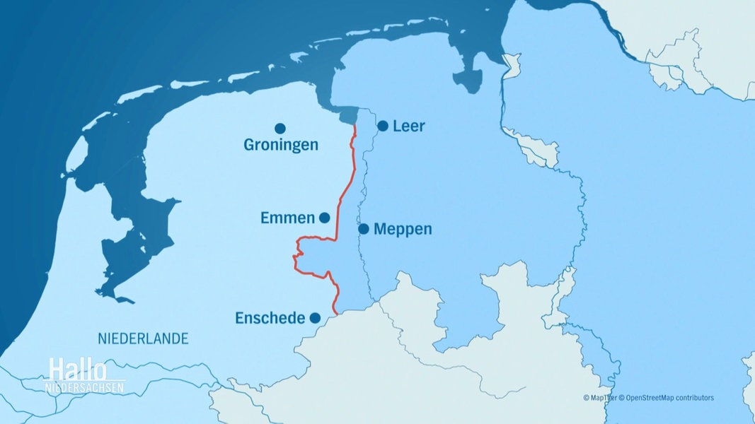 Karte der Grenzregion zwischen den Niederlanden und Niedersachsen