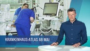 Ein Nordmagazin-Moderator steht vor einem Hintergrund mit der Aufschrift "Krankenhaus-Atlas ab Mai". © Screenshot 