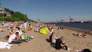 Menschen versammeln sich bei gutem Sommerwetter am Elbstrand. © Screenshot 