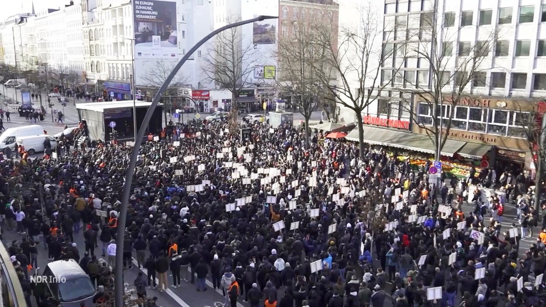 Eine Demonstration in Hamburg aus der Luft betrachtet.