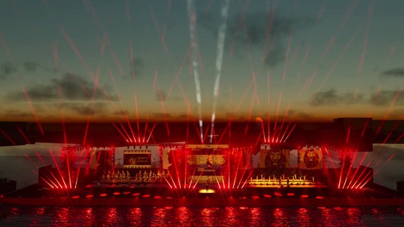 Eine Visualisierung zeigt die geplante schwimmende Bühne für den Hamburger Hafengeburtstag. © Screenshot 