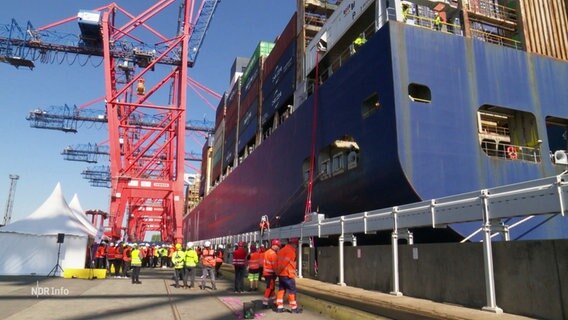 Ein Containerschiff, angeschlossen an die Landstromanlage. © Screenshot 