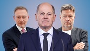 Ampelkoalitionäre Christian Lindner, Olaf Scholz und Robert Habeck. (extra 3 vom 16.05.2024 im Ersten) © NDR 