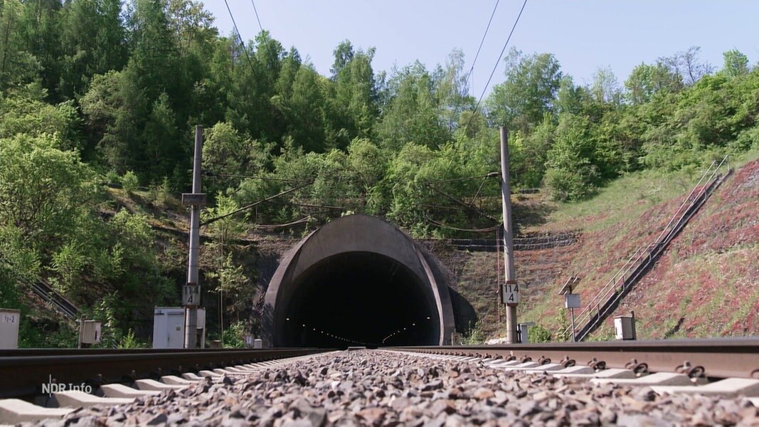 Blick von den Gleisen in den Eisenbahntunnel