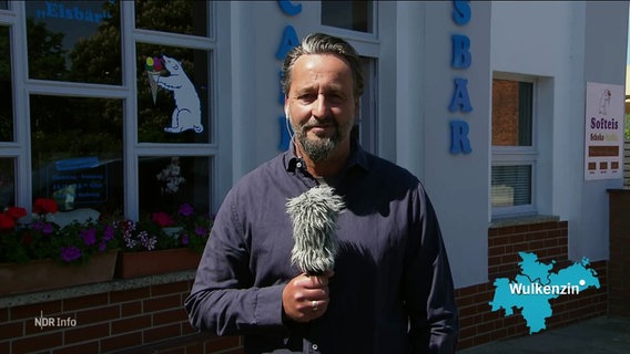 Reporter Stefan Weidig steht vor einer Eiddiele und berichtet. © Screenshot 
