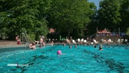 Schwimmerinnen und Schwimmer im Freibad © Screenshot 