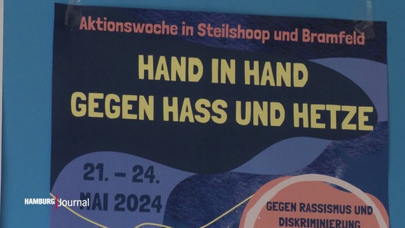 Plakat für die Aktionswoche in Steilshoop und Bramfeld mit der Überschrift: "Hand in Hand gegen Hass und Hetze", sowie die Daten. © Screenshot 
