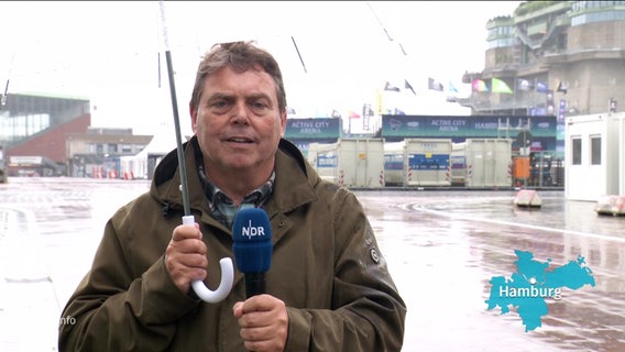 NDR-Reporter Andreas Hilmer auf dem Heiligengeistfeld in St.Pauli. © Screenshot 