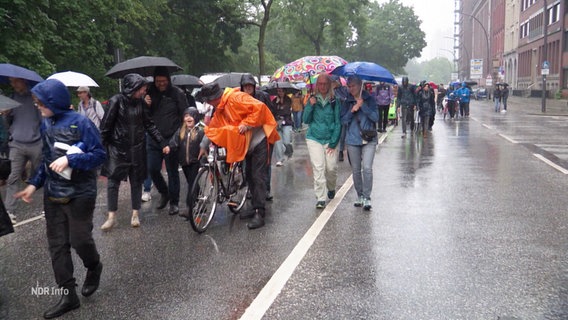 Menschen mit Regenschirmen bei einer Klimaschutz-Demo. © Screenshot 