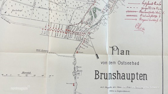 Ein alter Plan vom Ostseebad Brunshaupten. © Screenshot 