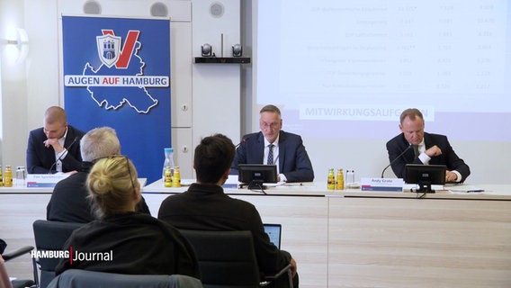 Verfassungsschutzpräsident Voß und Innensenator Grothe stellen den Verfassungsschutzbericht vor. © Screenshot 