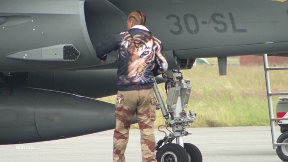Ein Soldat der Luftwaffe überprüft seinen Kampfjet vor einem Manöver. © Screenshot 