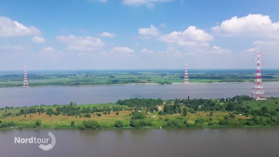 Blick aus der Vogelperspektive auf die Elbinsel Lühesand. © Screenshot 