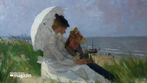 Zwei junge Frauen vor Nordsee-Szenerie sind in impressionistischem Stil auf Leinwand festgehalten worden. © Screenshot 