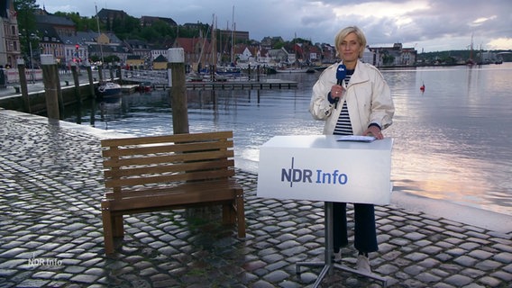 Susanne Stichler moderiert NDR Info um 21:45 Uhr. © Screenshot 
