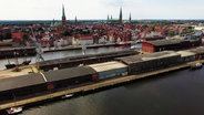 Wallhalbinsel in Lübeck aus der Vogelperspektive. © Screenshot 