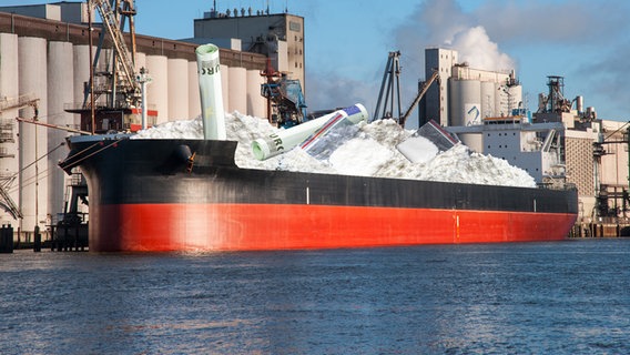 Ein Frachtschiff mit einem Berg voll Kokain und großen, zusammengerollten Geldscheinen. (extra 3 vom 20.06.2024 im Ersten) © NDR 