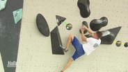 Ein Sportler zieht sich an einer Boulderwand hoch. © Screenshot 