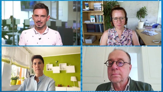 Peter Jagla moderiert NDR Info live: Zwei Gesprächspartnerinnen und ein Gesprächspartner sind zugeschaltet. © Screenshot 