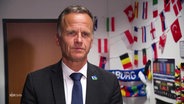Christoph Holstein, Staatsrat für Sport von der SPD, erklärt, warum es sich für Hamburg trotz hoher Kosten lohnt, Austragungsort bei der laufenden Fußball-EM zu sein. © Screenshot 