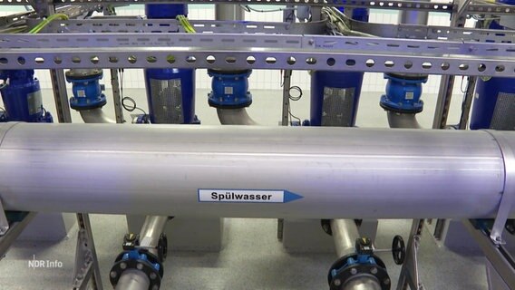 Auf einem großen Rohr ist die Aufschrift "Spülwasser" angebracht. © Screenshot 