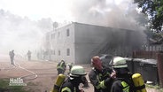 Feuerwehrleute an der qualmenden Geflüchtetenunterkunft in Buchholz. © Screenshot 