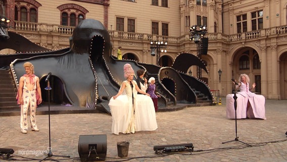 Szenenfoto aus „Tartuffe oder das Schwein der Weisen“ in Schwerin © Screenshot 