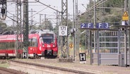 Eine Bahn bei der Einfahrt an einem Gleis. © Screenshot 