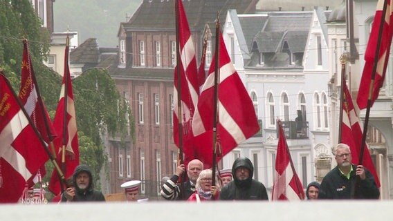 Dänische Flaggen auf einer Parade. © Screenshot 